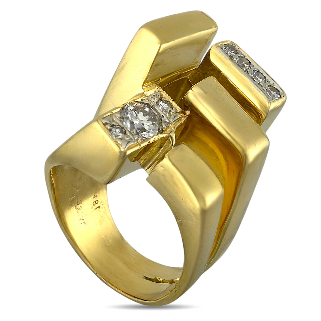18K Yellow Gold 0.5ct Diamond Pillar Cocktail Ring