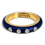 14K yellow gold ring with blue enamel band and four round diamonds