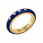 14K yellow gold ring with blue enamel edge and four round diamonds, interior visible