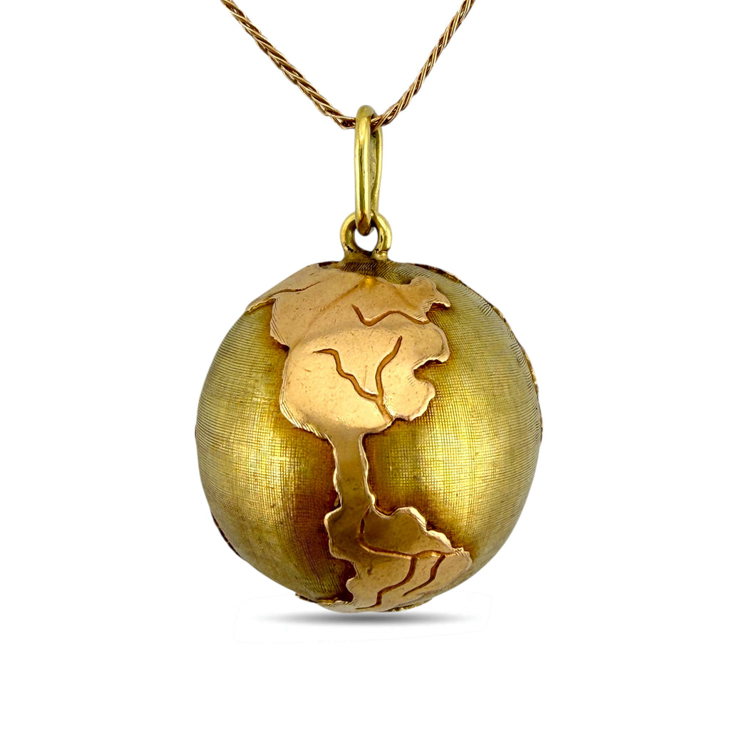 14K Yellow and Rose Gold Sculpted Earth Pendant