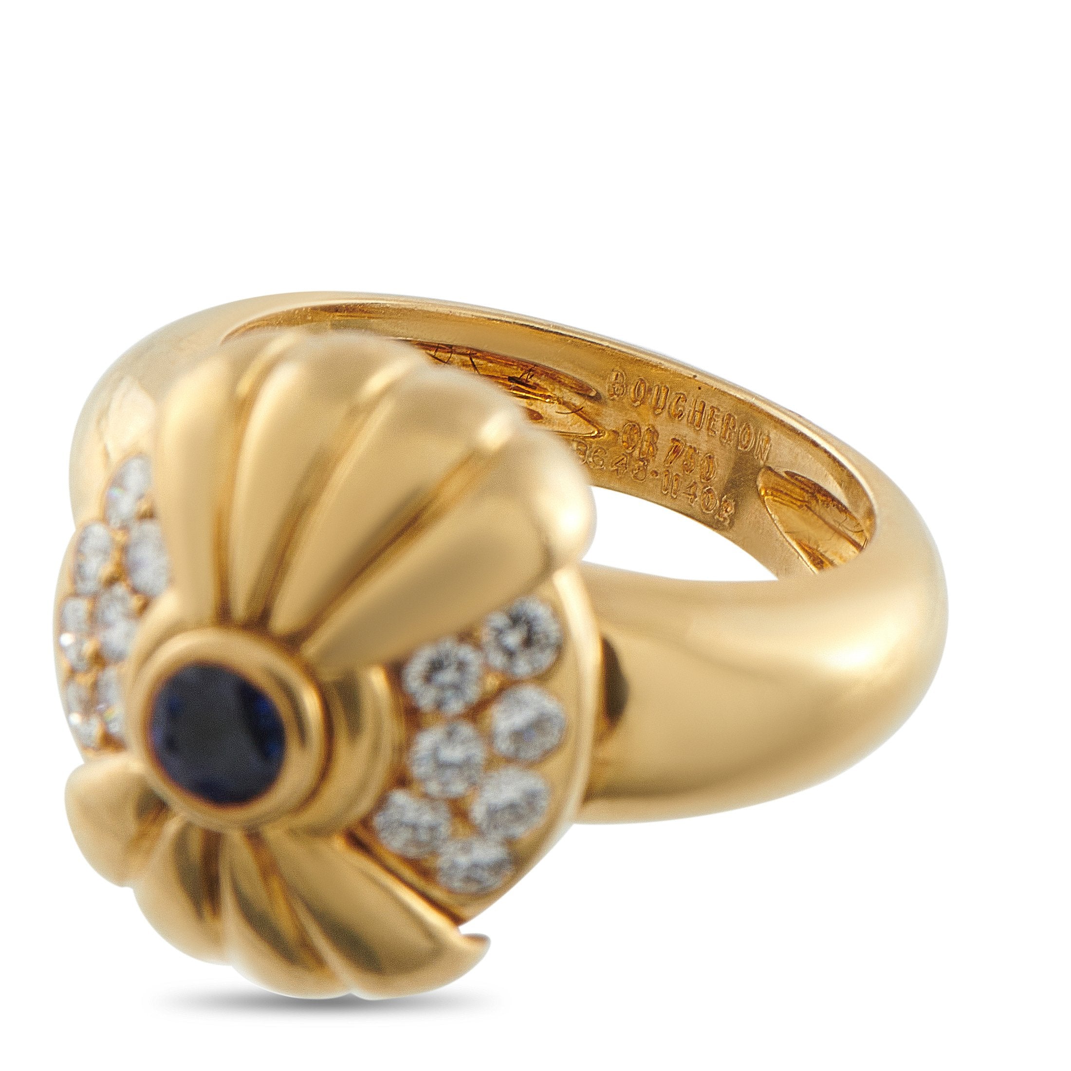 Boucheron 18K Yellow Gold 0.4ct Diamond and Sapphire Ring Circa 1970