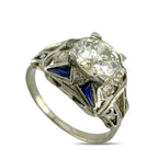 Platinum 1.12ct Diamond and Sapphire Art Deco Ring