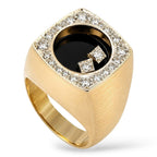 14K yellow gold cocktail ring with diamond border and black spinning center
