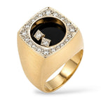 14K yellow gold diamond spinning cocktail ring with square bezel and black center