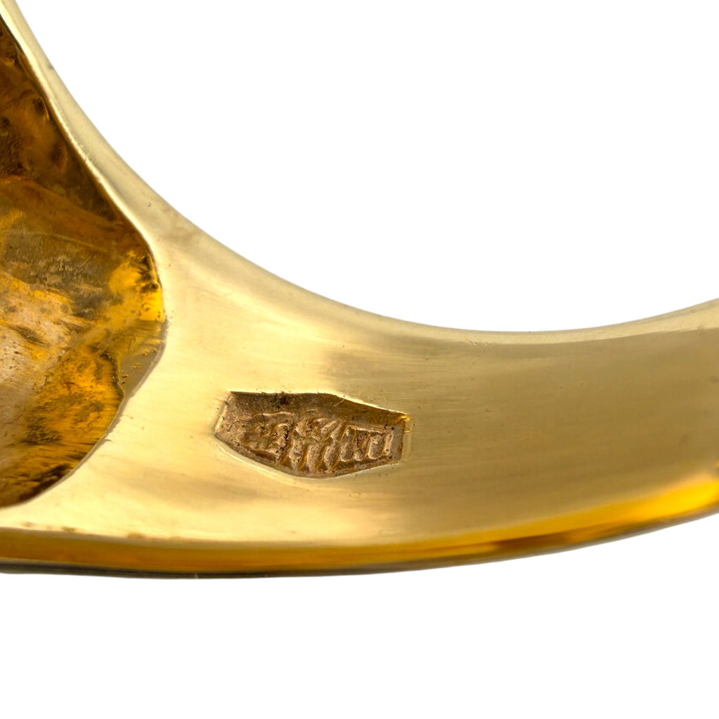 14K yellow gold ring band side view with engraved hallmark