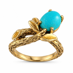 14K yellow gold ring with turquoise cabochon and branch motif