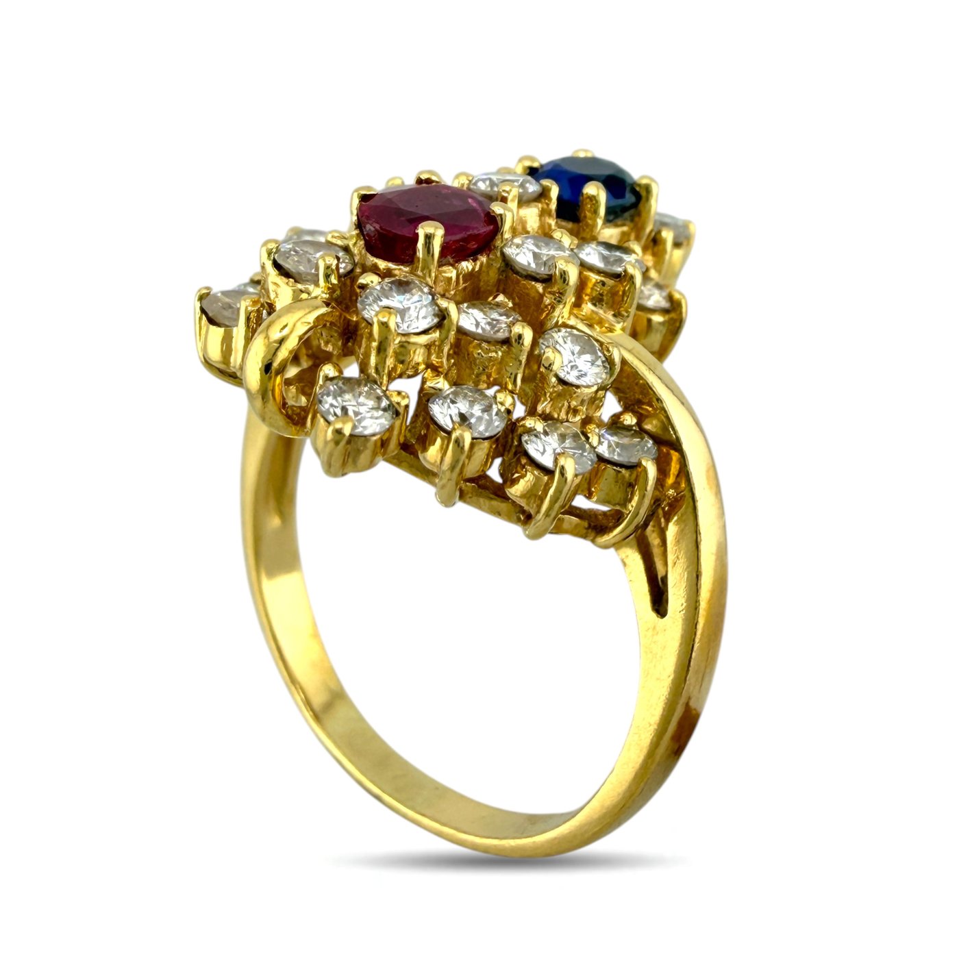 18K Yellow Gold Ruby Sapphire and Diamond Ring