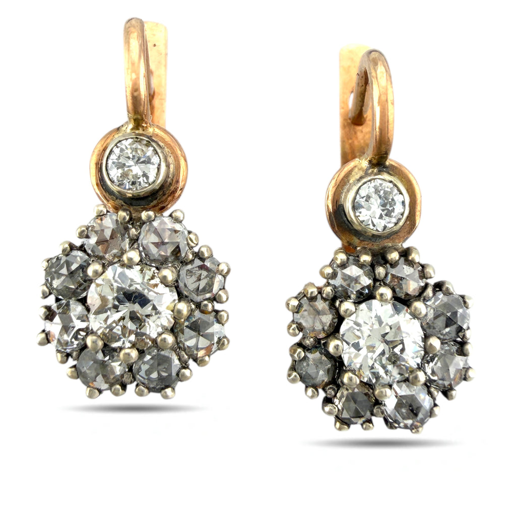 Faberge 14K Rose Gold 1.72ct Diamond Earrings with Original K. Faberge Box