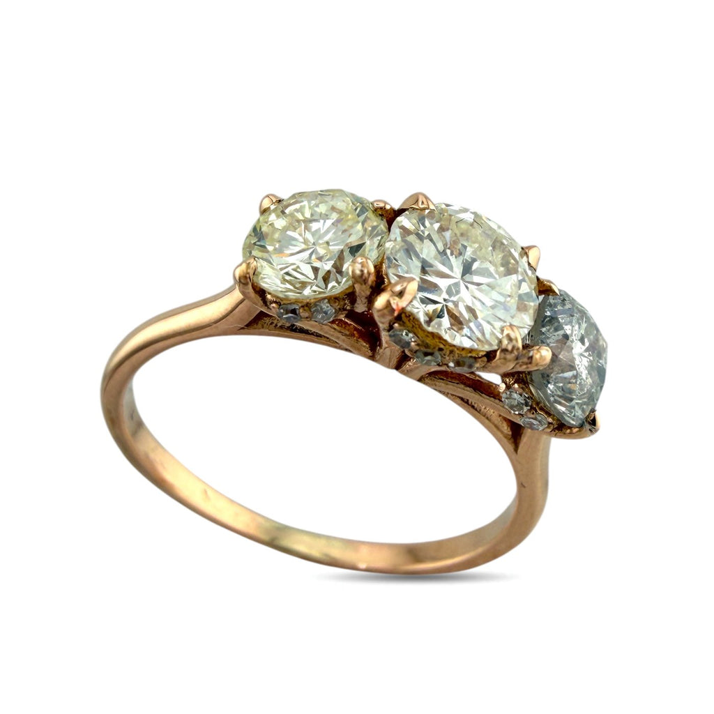K. Faberge Imperial Russian 14K (56K) Rose Gold Three Stone 2.00ct Diamond Ring
