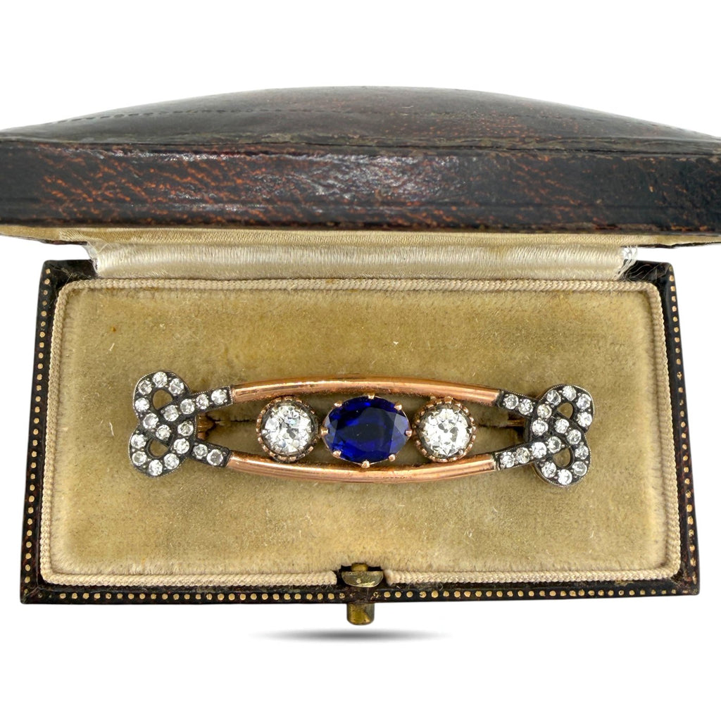 K. Faberge Imperial Russian 56 Yellow Gold 1.55ct Diamond and Enamel Brooch