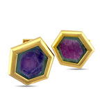 18K Yellow Gold Cufflinks with Trapiche Ruby and Amethyst