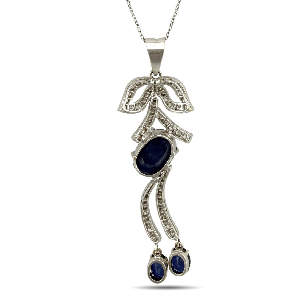 14K White Gold 9.20ct Sapphire and 1.90ct Diamond Necklace and Earring Set