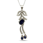 14K White Gold 9.20ct Sapphire and 1.90ct Diamond Necklace and Earring Set