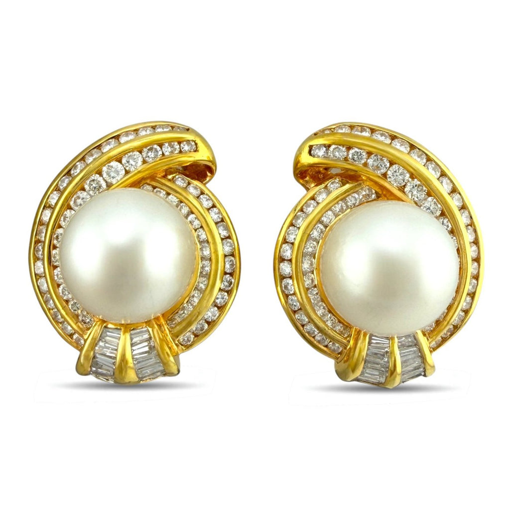 18K Yellow Gold 2.01ct Diamond and Pearl Earrings