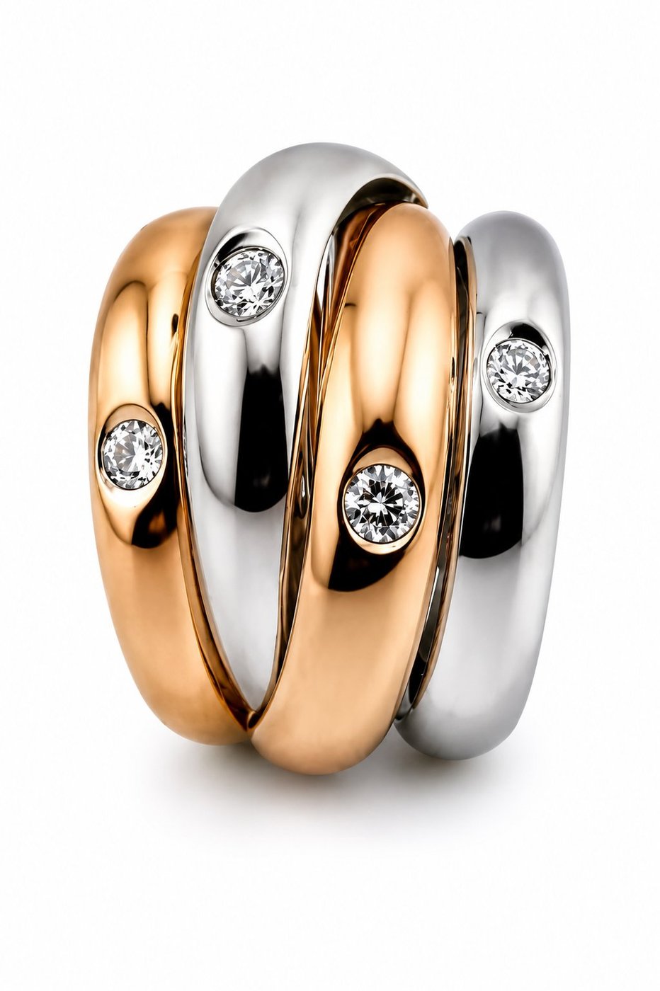 Italian Two Tone 18K  Gold and Diamond Ring