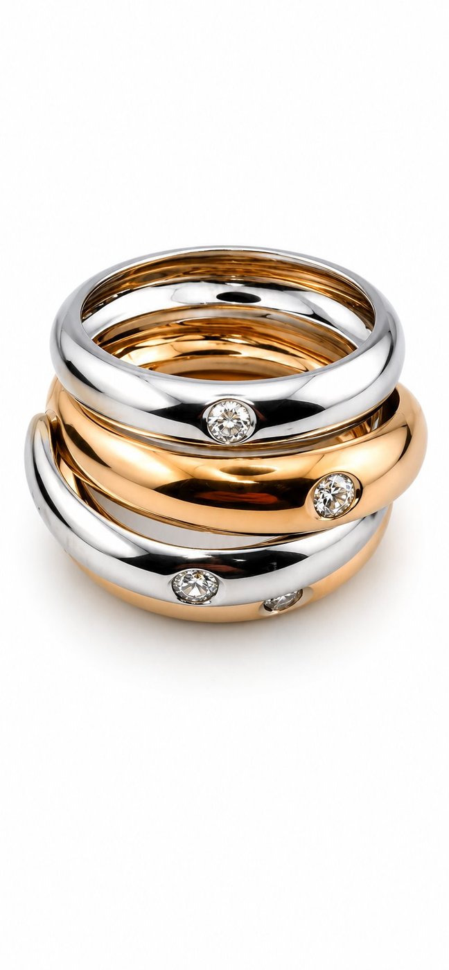 Italian Two Tone 18K  Gold and Diamond Ring