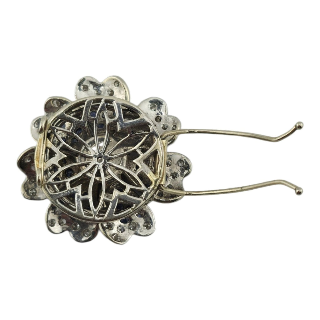 14K White Gold 1.60ct Diamond and 1.15ct Sapphire Flower Brooch