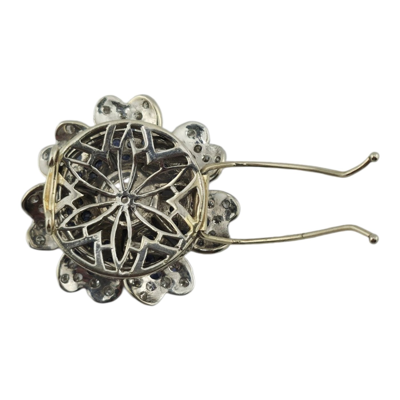 14K White Gold 1.60ct Diamond and 1.15ct Sapphire Flower Brooch