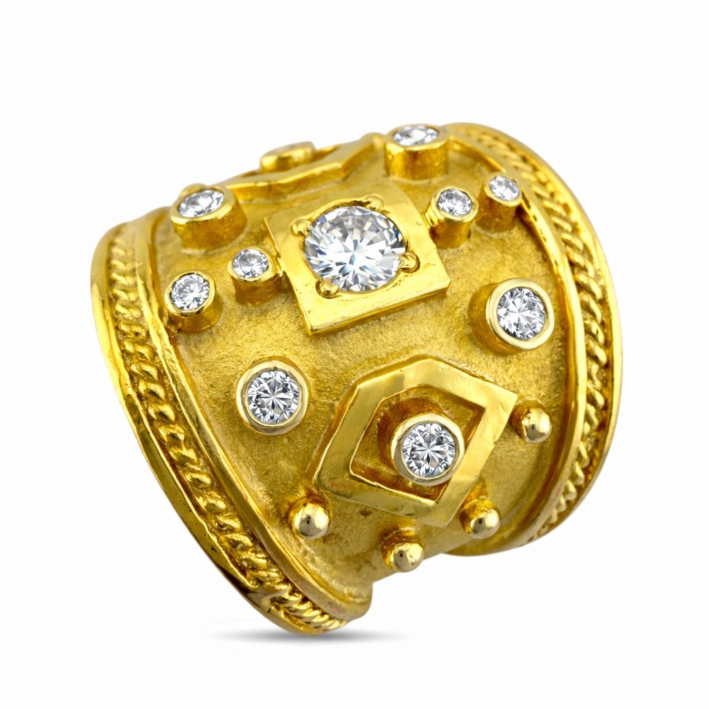 18K Yellow Gold 0.5ct Diamond Sculpted Ring
