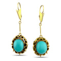 14K yellow gold turquoise drop earrings with oval cabochon and scalloped bezel