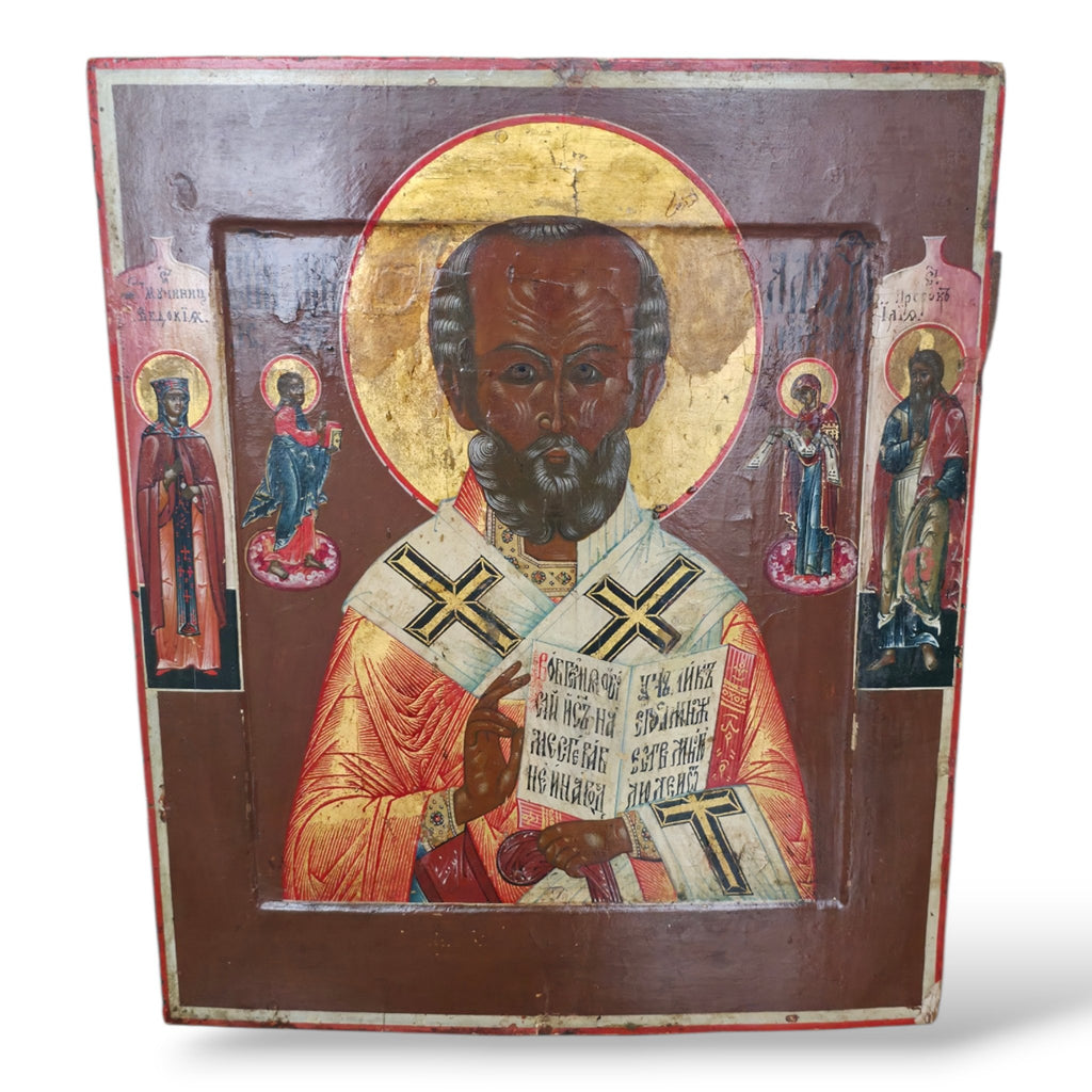 Antique Russian 19th century icon of St. Nicholas