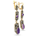Imperial Russian 56K (14K) Yellow Gold, 1.5ct Diamond, Amethyst and Enamel Art Deco Earrings