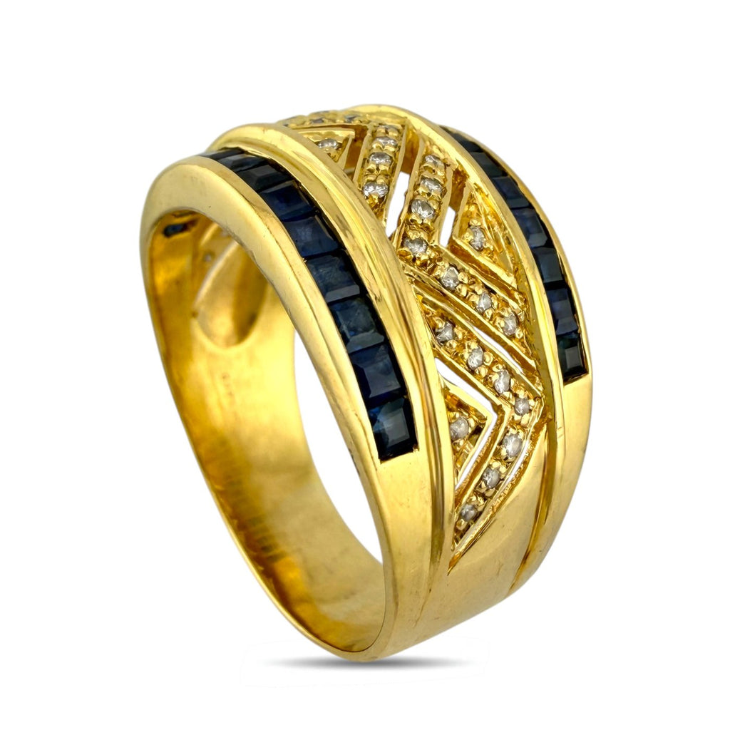 14K Yellow Gold 0.27ct Diamond and Sapphire Ring