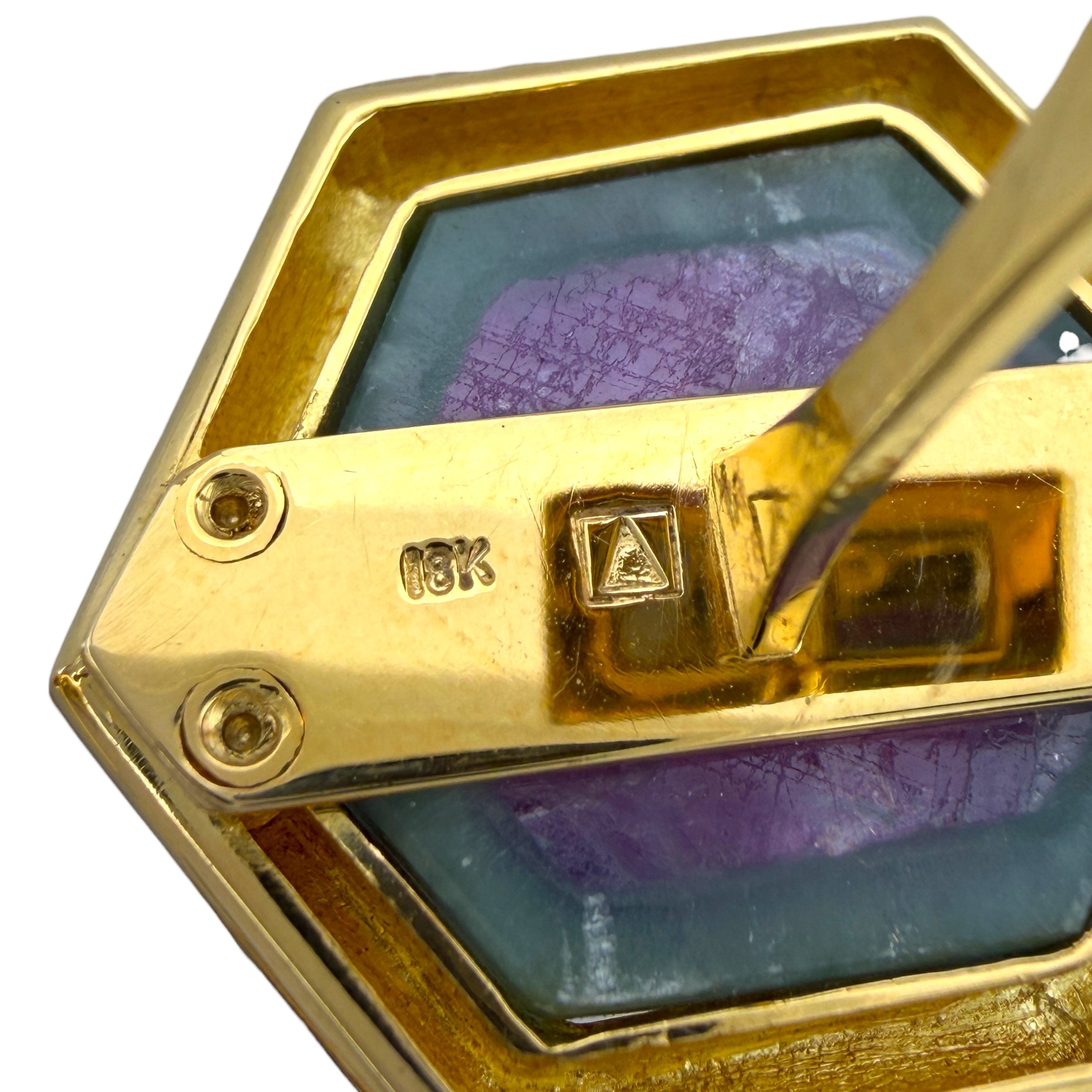 18K Yellow Gold Cufflinks with Trapiche Ruby and Amethyst