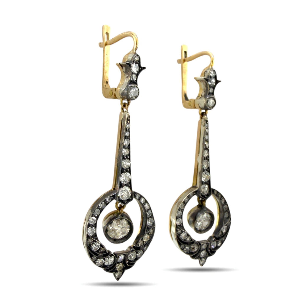 14K Yellow Gold Imperial Russian 2.00ct Diamond Dangle Earrings