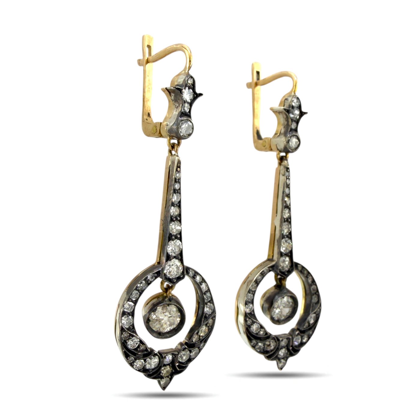 14K Yellow Gold Imperial Russian 2.00ct Diamond Dangle Earrings