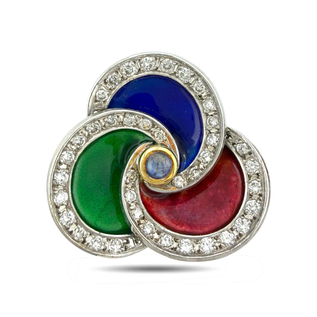 18K Yellow Gold Enamel 1.17ct Diamond and Sapphire Earrings