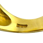 Yellow gold ring band with engraved hallmark stamp