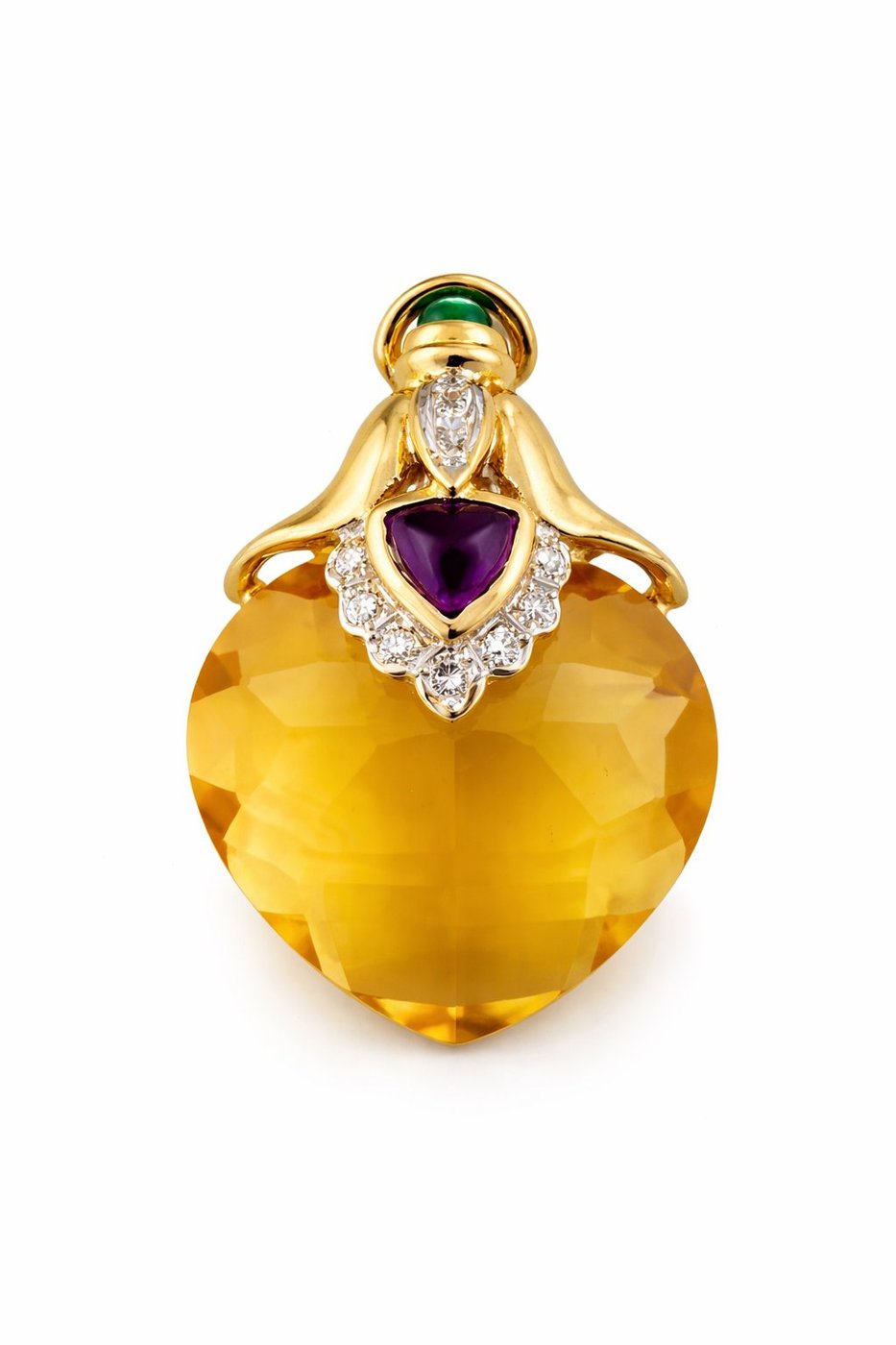 18K Yellow Gold 45ct Citrine, 0.2ct Diamond, Emerald, Amethyst Earrings