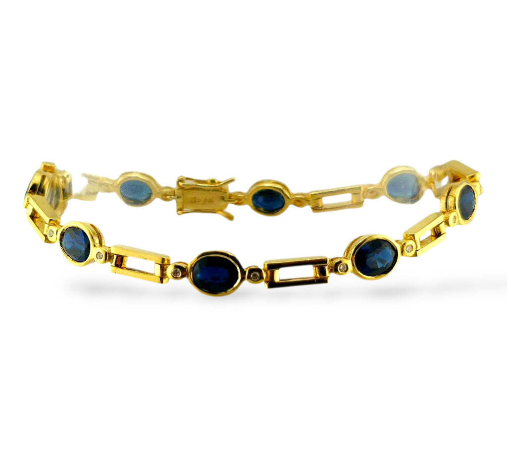 18K Yellow Gold Bracelet with Oval Sapphires and Round Diamonds