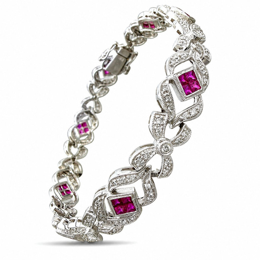 18K White Gold 2.0ct Diamond and 0.32ct Ruby Bracelet