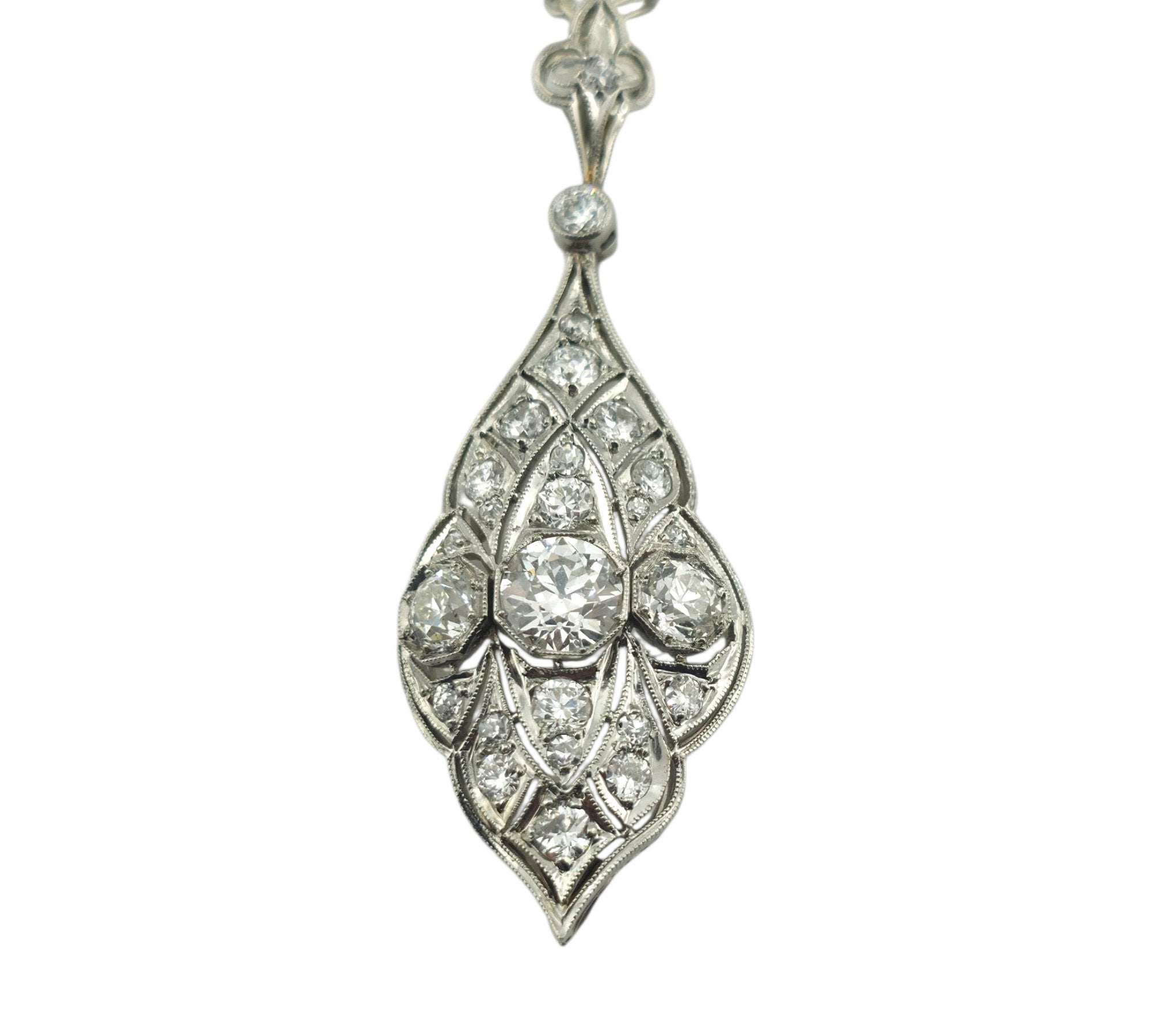 Antique White Gold and Platinum Necklace with Large Diamonds 2.34ct