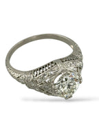 Antique Platinum Ring with 1.35ct Old European Diamond and Cut Accents