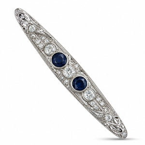 Art Deco Platinum 2.70ct Diamond & 3.00ct Sapphire Brooch