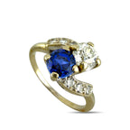 18K Yellow Gold 0.65ct Sapphire and 0.7ct Diamond Bypass Ring