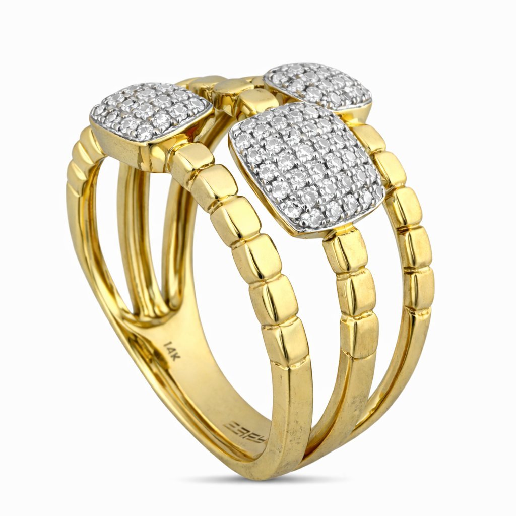 14K Yellow Gold Multi Strand 1ct Diamond Cluster Ring