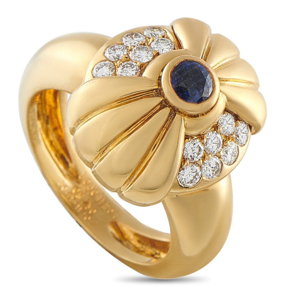 Boucheron 18K Yellow Gold 0.4ct Diamond and Sapphire Ring Circa 1970