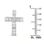 Diamond cross pendant in 18K white gold, prong-set stones shown with scale