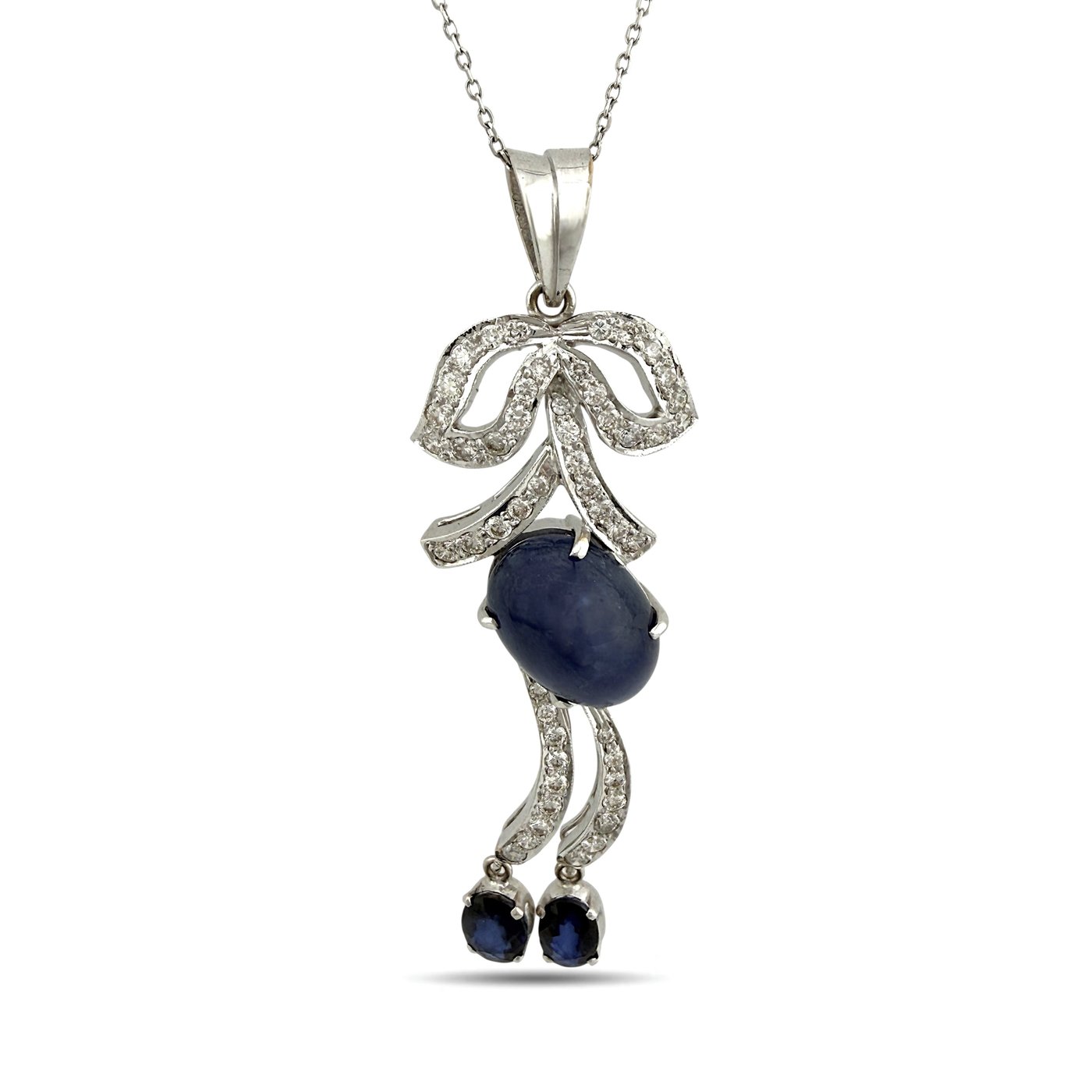 14K White Gold 9.20ct Sapphire and 1.90ct Diamond Necklace and Earring Set