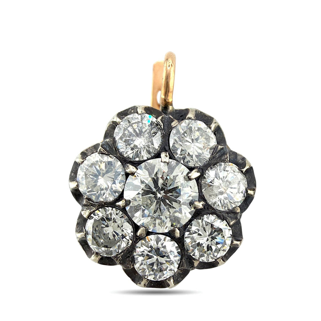 K. Faberge rose gold diamond cluster earring with multi-stone round halo