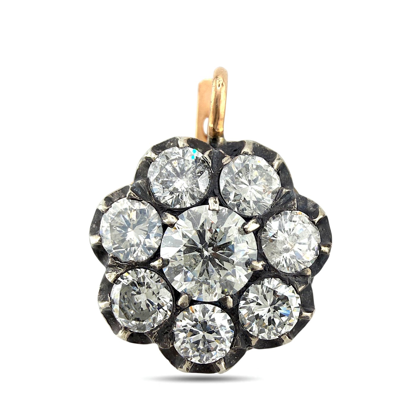 K. Faberge rose gold diamond cluster earring with multi-stone round halo