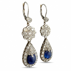 14K White Gold 7ct Sapphire and 2.36ct Diamond Drop Earrings
