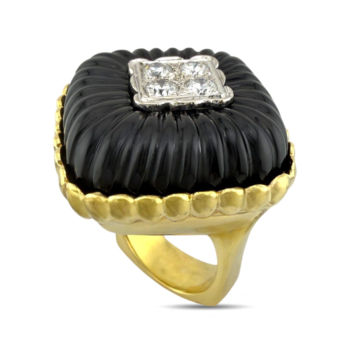 14K Yellow Gold 0.4ct Diamond and Onyx Statement Ring