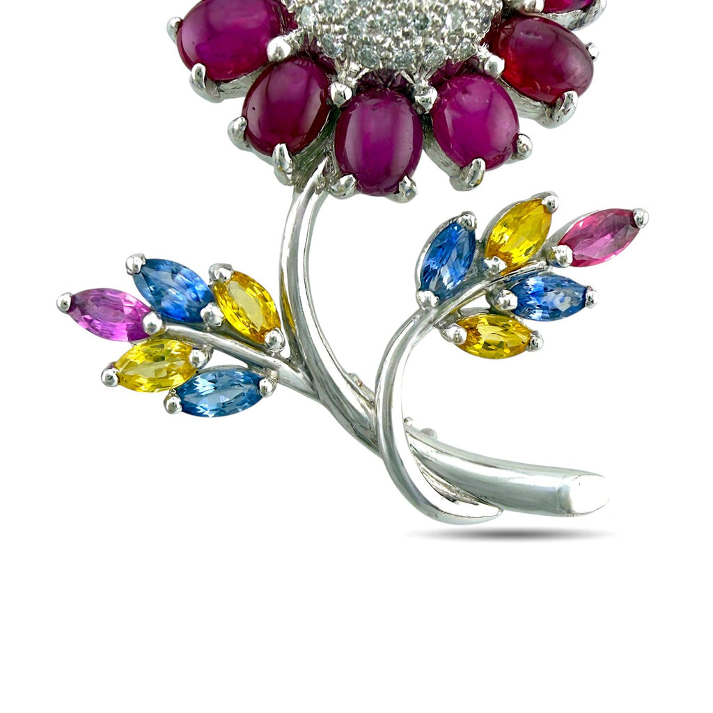 Marquise Gemstone and 0.55ct Diamond Sunflower Brooch
