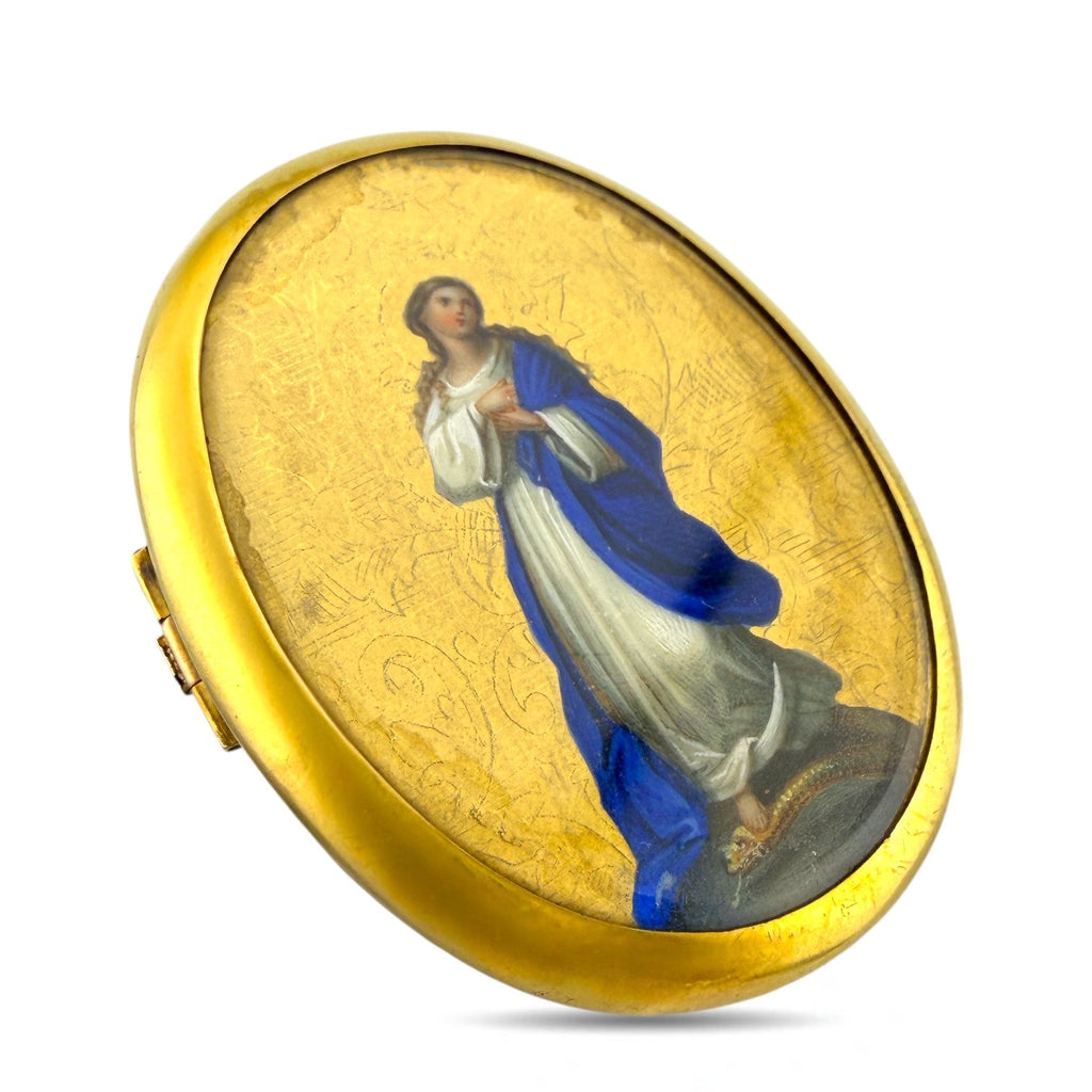 18K Yellow Gold Portrait Miniature Brooch/Pendant