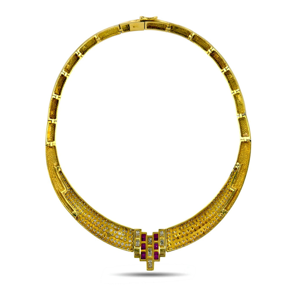 Grand 18K Yellow Gold 4.25ct Diamond and 2.00ct Ruby Necklace -  6.25ct. tw. Diamond (Natural)  - Ruby